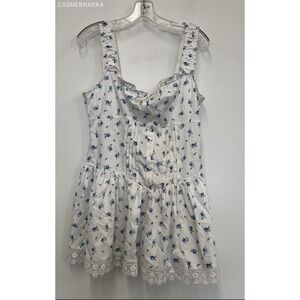 Forever 21 White Mini Dress With a Blue‎ Floral Print. - Size XL